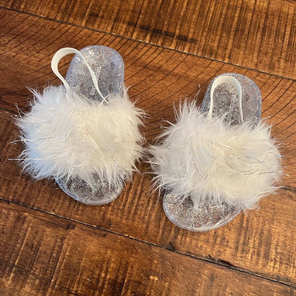 Girls glitter faux fur slippers sandals